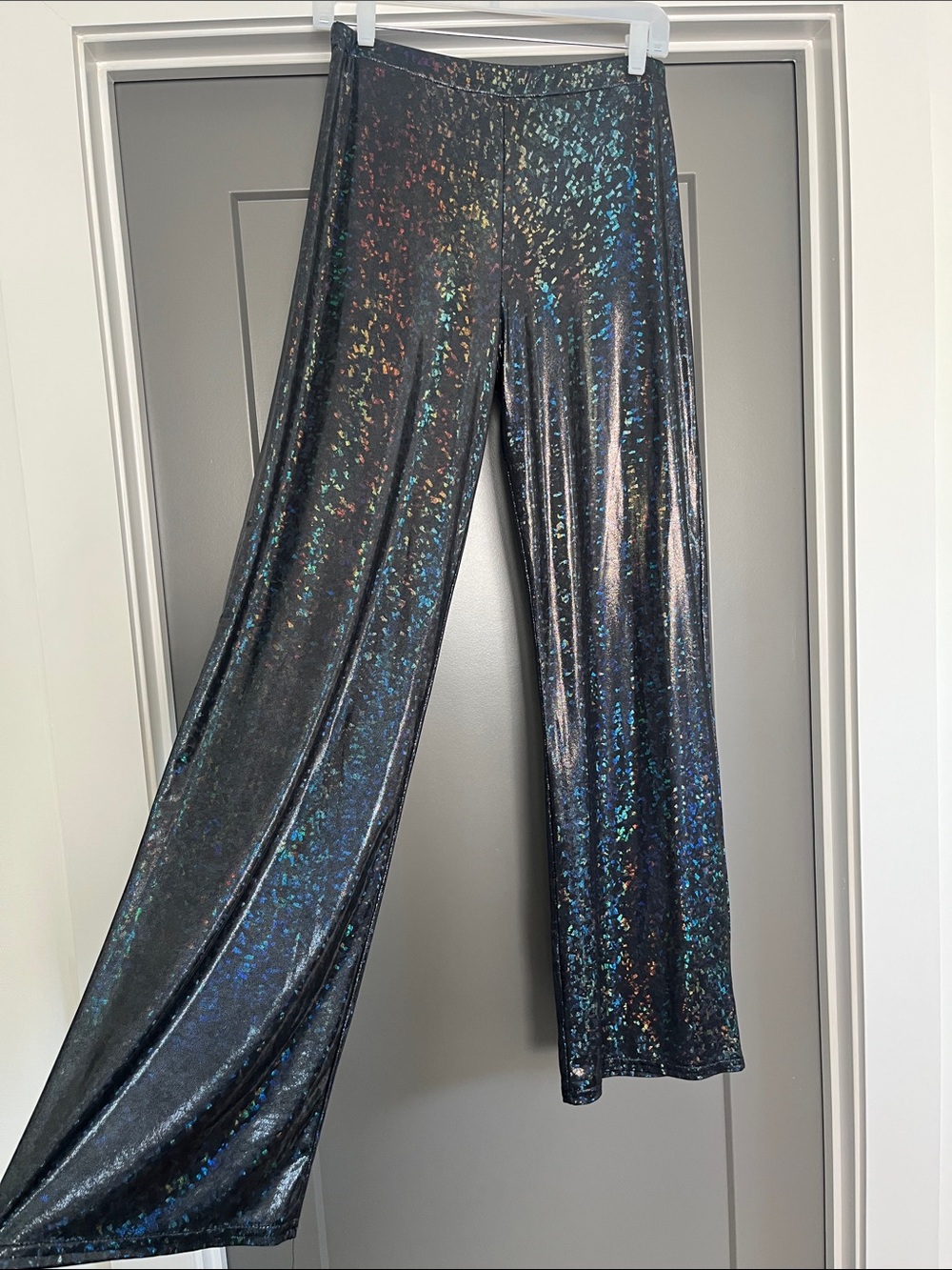 ASOS Holographic Multi Color Black Wide-Leg Metallic Pants